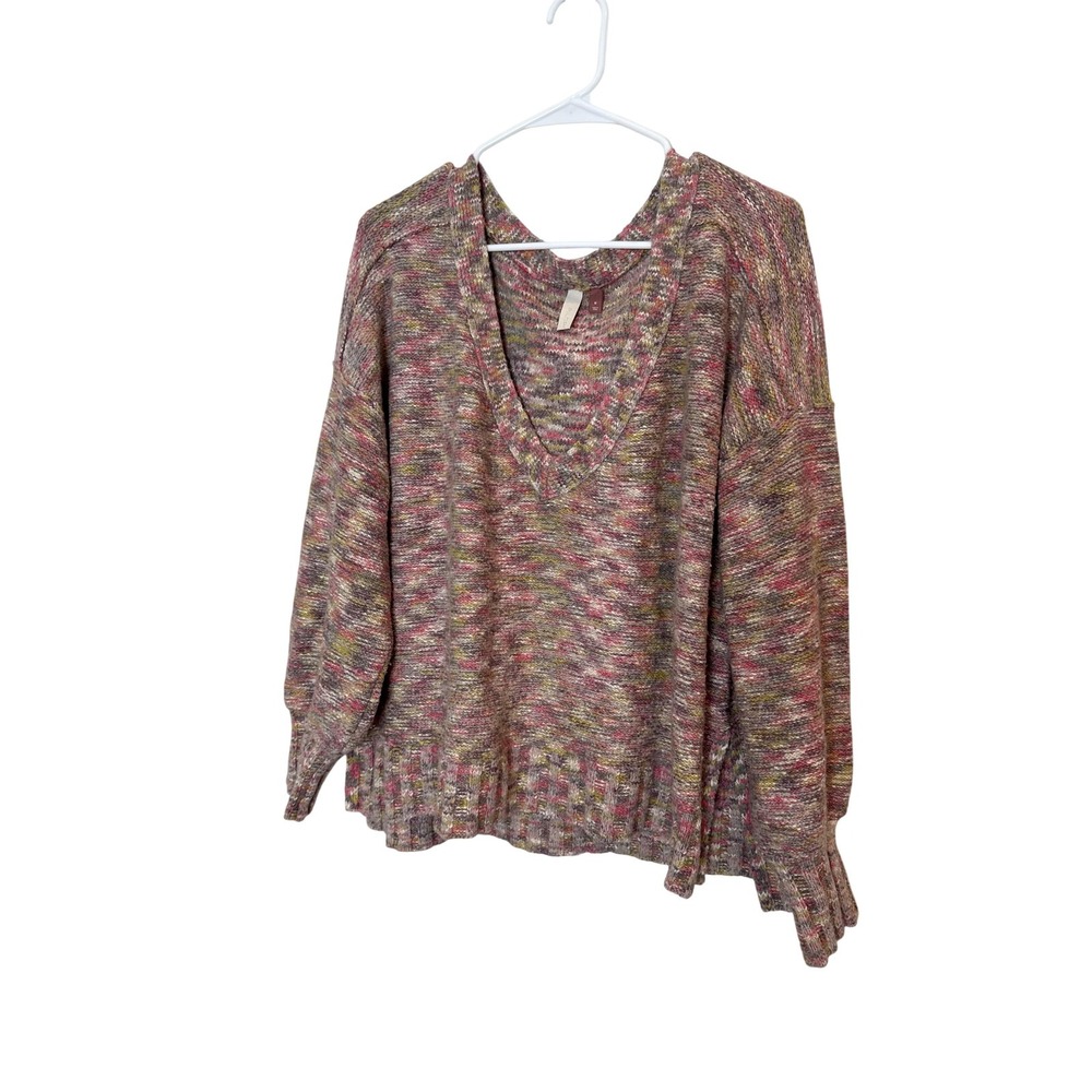 Pilcro Sweater Womens Medium Multicolor V Neck Pullover Knit Balloon Sleeve